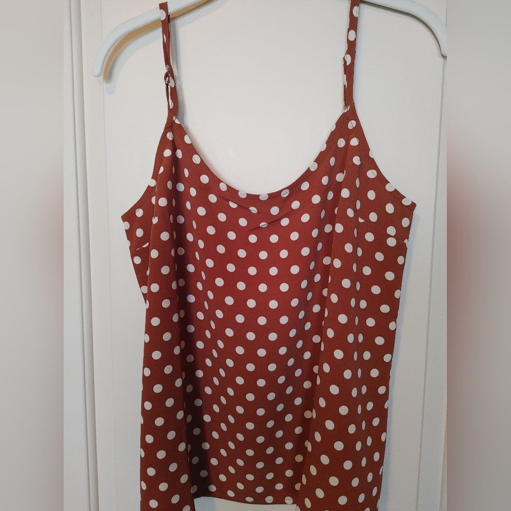 Sanctuary Polka-dot Cami, Cinnamon and White, Size L, NWOT